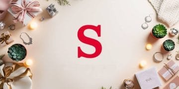 Representational image showing a red-colored letter S surrounded by different gift items