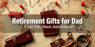 Retirement Gifts for Dad: Fuel His Next Adventure! A map with pins, a leather notebook, and travel accessories