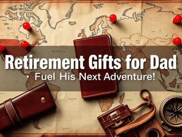 Retirement Gifts for Dad: Fuel His Next Adventure! A map with pins, a leather notebook, and travel accessories