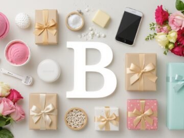 Collage of beautiful gifts starting with the letter B