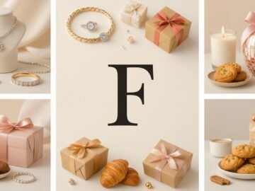 Collage of fabulous gifts starting with F