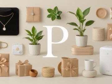 Collage of gifts that start with P