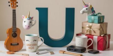 Collage of unique gifts starting with U