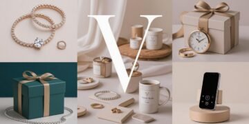 Collage of thoughtful gifts starting with V