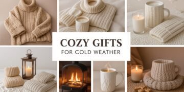 Collage of cozy gifts for cold weather