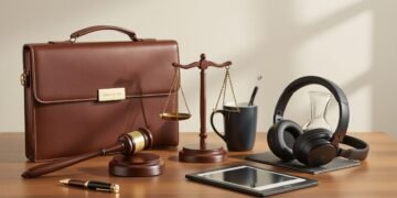 Assorted professional gift items for attorneys on a styled desk
