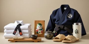 Collage of dojo-themed gifts for a sensei on a neutral background