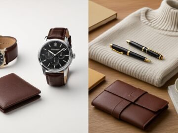 Editorial still-life of curated practical gifts for a Capricorn man