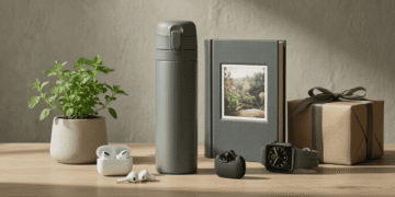 Editorial collage of assorted Father's Day gifts on neutral background
